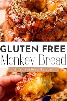 the gluten free monkey bread has been cut in half and is being held up