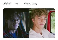 two pictures one with the same face and another with the same haircut, both showing different facial expressions