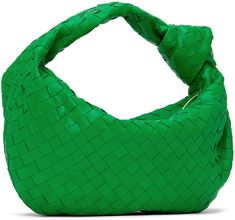 Intreccio-woven grained lambskin shoulder bag in green. · Knotted accent at carry handle · Zip closure · Buffed calfskin lining · Gold-tone hardware · H8.5 x W14 x D4 in Supplier color: Parakeet/Gold Green Evening Bag With Braided Handles, Green Intrecciato Weave Tote Shoulder Bag, Green Woven Leather Shoulder Bag For Shopping, Green Woven Leather Shoulder Bag For Errands, Chic Green Shoulder Bag With Intrecciato Weave, Green Woven Leather Evening Bag, Luxury Green Woven Leather Bags, Chic Green Intrecciato Weave Shoulder Bag, Green Woven Leather Shoulder Bag With Double Handle