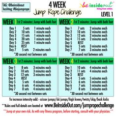 the 4 week jump rope challenge is shown in this image, with instructions for how to do