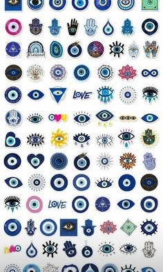 an image of many different types of eyeballs on a white background with the words love