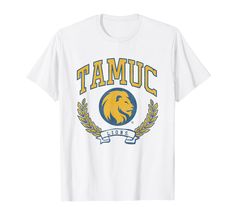 PRICES MAY VARY. Officially Licensed Texas A&M University– Commerce apparel. Show your support for the Lions with this TAMUC logo apparel! The soft material and digitally printed logo make this a great addition to any Texas A&M Commerce Lions apparel collection! Wear this fan favorite Texas A&M Commerce Lions apparel to the big game or just hanging out around the house. The unique vintage logo will let everyone know your affiliation with Texas A&M University– Commerce! Lightweight, Classic fit, White Team Spirit School T-shirt, White Team Spirit T-shirt For School, White Logo Print T-shirt For School, Texas A M University, Texas A&m, Clothing Logo, Big Game, Vintage Logo, White T Shirt