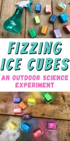 an outdoor science experiment for kids fizziing ice cubes