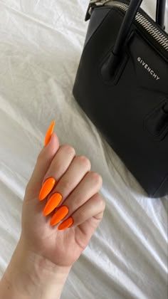 Matte Orange Acrylic Nails, August Nail Colors, Bright Orange Nails, Summer Nail Inspiration, Summer Nails 2024, Neon Pink Nails, August Nails, Lilac Nails, Manicure Colors