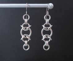 Chainmaille Jewelry Stainless Steel Earrings by BlackCatLinks, $10.00 Metal Earrings With Hook And Links For Gifts, Chain Mail Earrings, Chainmaille Jewelry Patterns, Chain Maille Patterns, Jump Ring Jewelry, Chainmail Jewelry, Chainmaille Bracelet, Chain Maille Jewelry, Rainbow Earrings