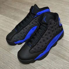 Blue Black Jordan 13 Black, Jordan 13 Shoes, Black Jordans, Jordan Shoes Girls, Jordan Shoes Retro, Shoes Sneakers Jordans, Jordan 13 Retro, Cute Nike Shoes, Air Jordan Sneakers