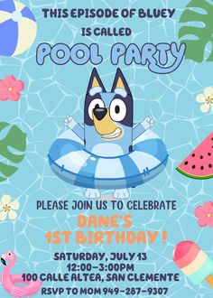 #BlueyBirthdayInvitation #BlueyAndBingoInvite #KidsBirthdayTemplate #PoolPartyTheme #DigitalInvitation #KidsBirthdayParty #BlueyPoolParty #FunBirthdayInvite #BirthdayPartyIdeas #KidsPartyPlanning #BlueyTheme #DigitalTemplate #BlueyParty #BirthdayInvitation #PrintableInvite #CustomizableTemplate #BlueyFans #CartoonBirthday #KidsCelebration #PoolsideParty Celebrate your child's birthday in style with our vibrant Bluey Birthday Invitation! This digital invite features Bluey and Bingo in a fun pool party theme, perfect for creating excitement among young guests. Customize this digital template easily to include all the important party details and make it uniquely yours.