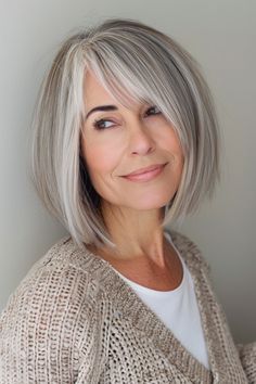 Bob Haircut Gray Hair, Gray Bob Hairstyles Over 50, Silver Bob Haircut, Grey Hair Bob, Silver Hair Bob, Gray Bob Hairstyles, Hair Color Ideas Trendy, Beautiful Hair Color Ideas, Brighten Gray Hair