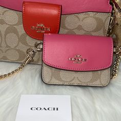 Coach Poppy In Colorblock Signaute Canvas Crossbody Shoulder Bag Brand New With Tag Detached As Seen In Pictures And Video Still Have The Plastic Attached To The Chain Small Wallet Can Be Detached Coach Pink Shoulder Bag With Detachable Strap, Pink Coach Shoulder Bag With Detachable Strap, Coach Pink Pouch Shoulder Bag, Pink Color Block Shopping Bag, Pink Color Block Bags For Everyday Use, Pink Color Block Shoulder Bag, Trendy Pink Color Block Bags, Pink Rectangular Color Block Shoulder Bag, Pink Color Block Rectangular Shoulder Bag