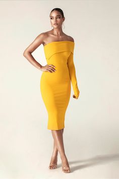 Our designs are always heavily influenced by our understanding of the female form and 'Rita' is no exception. It's cut from our heavyweight stretchy and soft ponte de Roma fabric and This one-and-done midi frock is designed with a one-shoulder neckline that elegantly wraps around the shoulder. The knee length pencil cut finishes this delicate and stylish piece. Command the room in the party dress for holidays and beyond.style yours with Tonia belt for more glamorous. Midi Frock, Yellow Magic, Bandage Midi Dress, Bandage Dress Bodycon, Women Midi, Maxi Dress With Sleeves, Look At You, Bandage Dress, Holiday Dresses