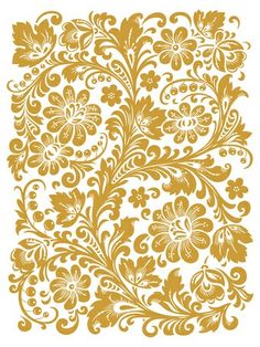 a gold and white floral design on a white background