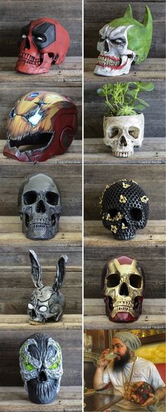 several different types of skulls are shown in this set of photos, each with an individual's face