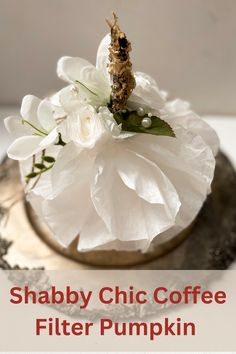 a coffee filterr with flowers in it and the words shabby chic coffee filterr pumpkin