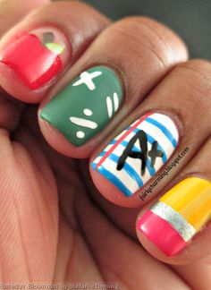 Cute back to school nails! Nails For Kids, Cute Nail Art, Girls Nails