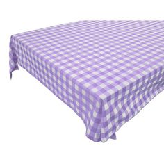 a purple and white checkered table cloth