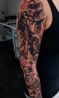 Bright Colorful Tattoos, Female Samurai Tattoo, Dragon Tattoo Leg, Geisha Tattoo Design, Japanese Tattoos For Men, Full Leg Tattoos, Female Samurai, Samurai Tattoo Design, Girl Face Tattoo