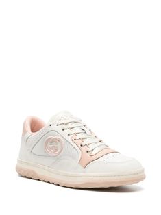 Gucci MAC80 Leather Sneakers - Farfetch Gucci White Sneakers With Textured Sole, Gucci Pink Sneakers With Rubber Sole, Pink Gucci Sneakers With Rubber Sole, Sporty Gucci Sneakers With Embossed Logo, Casual Gucci Sneakers With Embossed Logo, Gucci White Leather High-top Sneakers, White Gucci Leather High-top Sneakers, Low-top Perforated Calf Leather Sneakers, Gucci High-top Sneakers With Contrast Sole