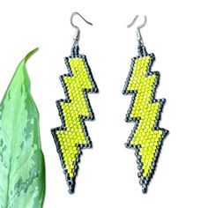 Bolt Earrings, Big Statement Earrings, Lightning Bolt Earrings, Beaded Tassel Earrings, The Lightning, Earring Cards, Colorful Earrings, Shell Earrings, Beaded Tassels