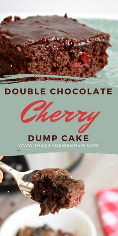 double chocolate cherry dump cake on a fork