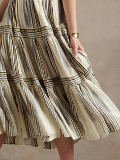 Zephyr Midi Skirt | Banana Republic Gold Midi Skirt For Summer, Gold Stripes, Banana Republic, Midi Skirt, A Line, Shirt Dress, Romance, Sparkle, High Waisted