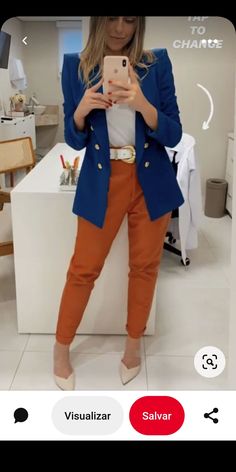 Colour Combinations Fashion, Color Combos Outfit, Color Blocking Outfits, Orange Pants, Color Combinations For Clothes, Classy Work Outfits, Stylish Work Outfits, Looks Chic, Blazer Outfits