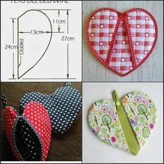 four different types of fabric heart decorations