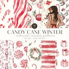 candy cane winter digital paper pack