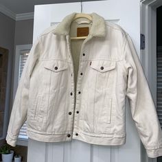 Never Worn!!!! Levis Jacket, White Denim Jacket, Cream White, White Denim, Jean Coat, Jean Jacket, Denim Jacket, Jackets & Coats, Jackets For Women