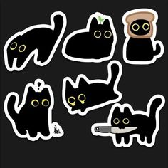 black cats stickers on a black background