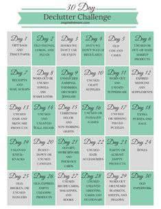 the 30 day declutter challenge is shown in green and gray with white lettering