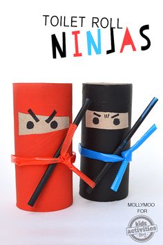 two toilet roll ninjas are sitting next to each other with the words toilet roll ninjas on them