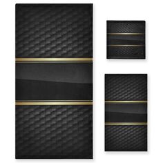 three black and gold wallpapers with metallic stripes on the bottom, two are shown