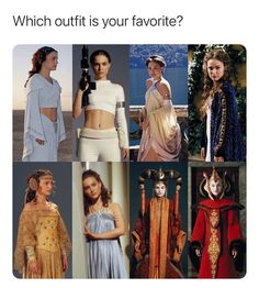 several different pictures of women in costumes with caption that reads, which outfit is your favorite?