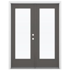 a double door with two glass panels and one side panel is shown in dark gray