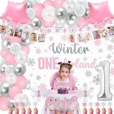 PRICES MAY VARY. ❄️Package Includes: Our winter wonderland 1st birthday party decorations kits include winter onederland backdrop, snowflake balloon garland, snowflake photo banner, glitter pink and silver winter high chair banner, snowflake first birthday cake topper, snowflake cupcake toppers, number 1 foil balloon, Star foil balloon. All your needs are in baby girl 1st birthday decorations. So you can finish your own snow winter party easily with Baby Girl First Birthday Party Supplies. ❄️Pre Winter Onederland Party Decorations, Frozen First Birthday, Winter Onederland Party Girl, First Birthday Winter, Backdrop Balloon, Winter Onederland Birthday Party, Onederland Party, 1st Birthday Girl Decorations, Winter Onederland Party