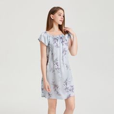 This 19 Momme Silk Short Sleeve Ruffle Nightgown is made of 100% Mulberry silk, which is lightweight, and naturally hypoallergenic. The simple yet modern design gives this chemise dress a perfect silhouette. It is a must-have for lounging at home. The silk slip straps are adjustable. It's sure to make you the star of the house, day or night! Sweet Ruffle Nightgown From now on, you no longer have to bear piercing fabrics and tight skirts that are too tight to breathe for the sake of sexiness. A s Spring Silk Sleepwear For Night, Feminine Silk Sleepwear For Summer, Silk Summer Nightgown, Summer Silk Sleepwear For Night, Silk Summer Nightgown For Sleep, Feminine Silk Nightgown For Summer, Casual Silk Sleepwear For Spring, Chic Summer Chemise For Daywear, Elegant Spring Chemise For Daywear