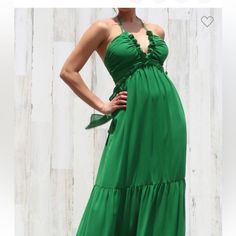 Kelly Green Halter Maxie Dress With Back Tie So Cute Green Tie-back Beach Dress, Kelly Green Halter Dress Silk, Black Tie-back Halter Dress For The Beach, Green Halter Neck Beach Dress Cover-up, Green Sleeveless Beach Cover-up Dress, Kelly Green, So Cute, Cut Out, Maxi Dress