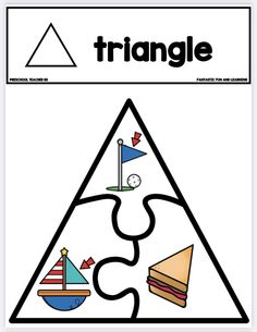 a triangle with the word triangle on it, and an image of a slice of pizza