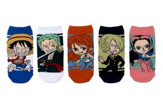 Let your imagination run free as you set sail with Monkey D. Luffy and the Straw Hat Crew on the adventure of a lifetime. The Grand Line awaits all who seek the One Piece treasure, but there are challenges and obstacles along the way. Our colorful Pack of low-cut socks includes five designs from the series that any aspiring, sea-going, treasure-hunting fan will love wearing. Fits Ladies Shoe Size 4-10 97% Polyester, 3% Spandex Machine wash cold with like colors. Use only non-chlorine bleach as n One Piece Straw Hat Crew, Straw Hat Crew, Ladies Shoe, Cat Hacks, Pete The Cat, China Design, Treasure Hunting, Custom Socks, Novelty Socks