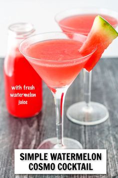 two glasses filled with watermelon and a lime slice