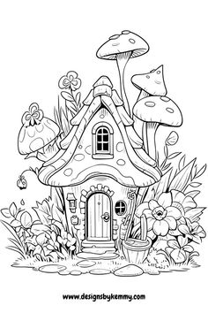 Free Fairy House Coloring Page For Adults | Designs By Kemmy Cat X Dog, Dog Matching Pfp, Fairy House Coloring, Fairytale Drawings, Fairy Garden Drawing, Forest Coloring Pages, House Coloring Pages, Sailor Moon Coloring Pages, Enchanted Forest Coloring