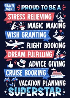 a poster that says travel agent and other things to be able to do on the trip