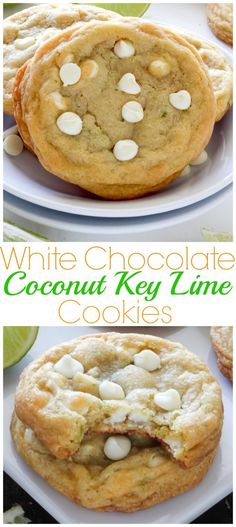 white chocolate coconut key lime cookies on a plate