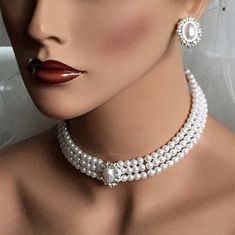 Bridal Jewelry Set Bridal Choker Necklace Earrings Wedding | Etsy Bridal Choker Necklace, Unique Bridal Jewelry, Pearl Jewelry Set, White Victorian, Evening Jewelry, Bridal Choker, Bridal Jewelry Set, Detailed Necklace, Vintage Inspired Jewelry