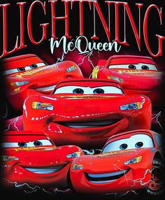 cars from the movie lightning and queen are in front of each other on a black background