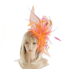 Orange Sinamay and Fuchsia Feathers Fascinator Hat Measures about 22 inches wide It is mounted with a headband. We will always try and match the fascinator colour to the headband. If the colour is unavailable then we will use BLACK. If you dont want black please state your hair colour at checkout and we will use a band that matches your hair. Unsure about colour? We send can send free colour samples anywhere in the world. Simply email us with colours and address. Samples can take a week to 10 da Elegant Multicolor Headband For Party, Elegant Multicolor Party Headband, Multicolor Headband Fascinator For Weddings, Multicolor Wedding Fascinator Headband, Multicolor Wedding Headband Fascinator, Spring Wedding Multicolor Fascinator, Pink Headband Fascinator For Carnival, Fitted Headband Fascinator For Carnival, Pink Carnival Headband Fascinator