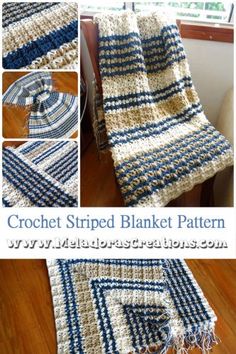 the crochet striped blanket pattern is shown