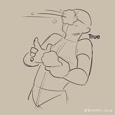 a drawing of a cartoon character with the words true in front of him and an image of