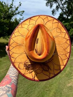 Hand burned, no stencils. Vegan Suede, High quality fedora. All weather proof material. One standard size, adjustable tie inside to make had fit smaller if needed. Yellow Adjustable Fedora For Kentucky Derby, Adjustable Yellow Fedora For Kentucky Derby, Cleveland Tn, Hand Burn, Yellow Sunflower, Fedora, Caps Hats, Accessories Hats, Sunflower