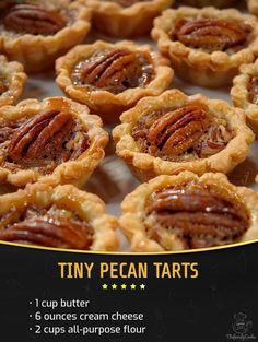 tiny pecan tarts are displayed on a table